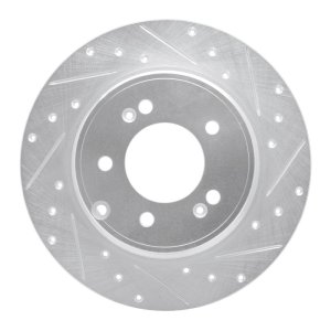 Kia Cadenza Brake Rotor (1) - Rear Right - R1 Concepts - Drilled & Slotted - Silver - `17-`19